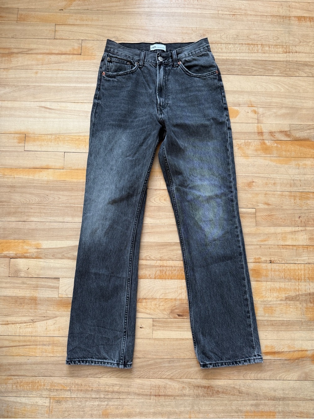 Zara Washed Black Straight Jeans